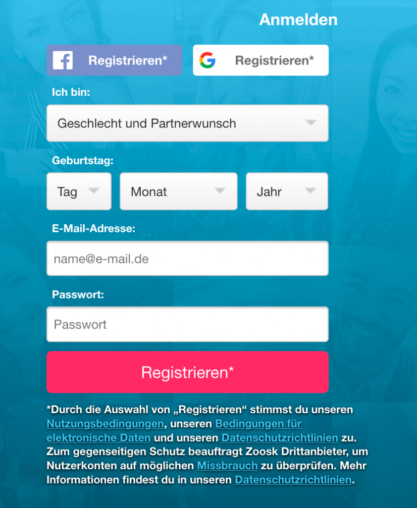 Zoosk Anmeldung