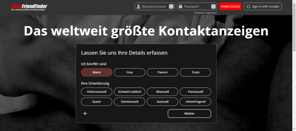 AdultFriendFinder Anmeldung