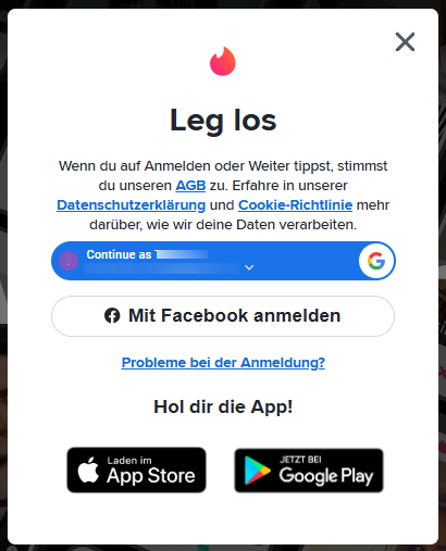 Tinder Anmeldung